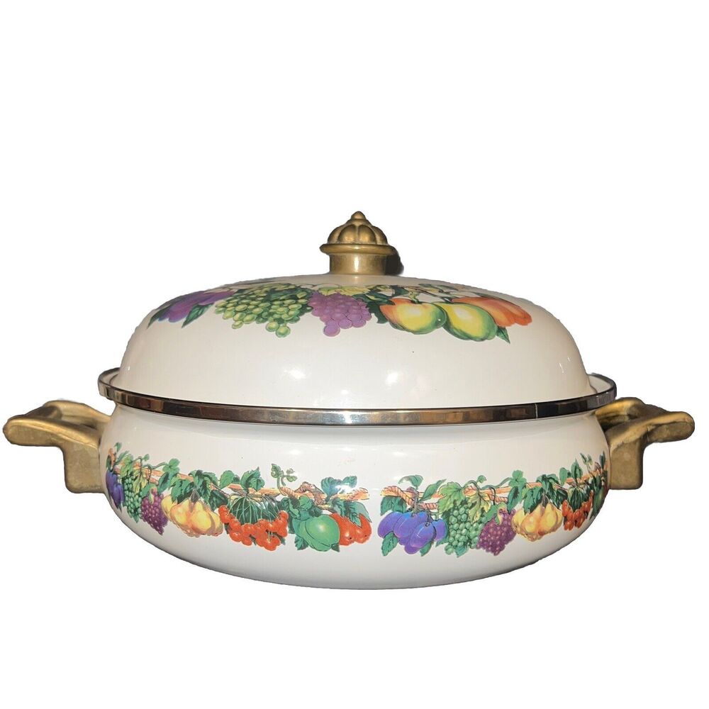 Tabletops Unlimited Vitroceramic cookware 3 Qt Enamel Stock Pot Dutch Oven Fruit